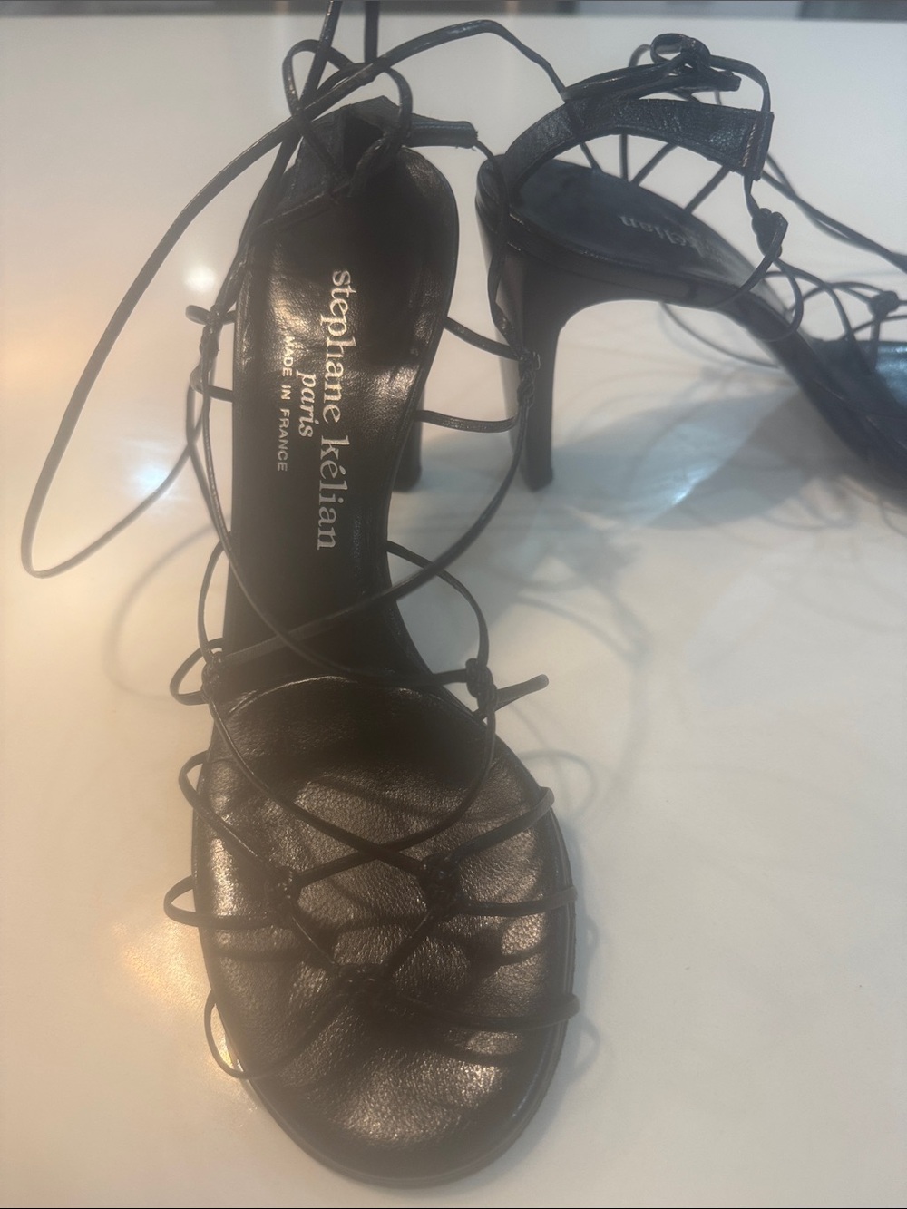 Stephane Kelian Black Lace-Up Wrap Stiletto Sandals